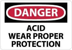 NMC - "Danger - Acid Wear Proper Protection", 10" Long x 14" Wide, Aluminum Safety Sign - Rectangle, 0.04" Thick, Use for Accident Prevention - All Tool & Supply