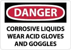 NMC - "Danger - Corrosive Liquids - Wear Acid Gloves and Goggles", 10" Long x 14" Wide, Aluminum Safety Sign - Rectangle, 0.04" Thick, Use for Accident Prevention - All Tool & Supply