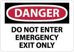 NMC - "Danger - Do Not Enter - Emergency Exit Only", 10" Long x 14" Wide, Aluminum Safety Sign - Rectangle, 0.04" Thick, Use for Security & Admittance - All Tool & Supply