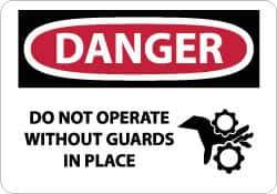 NMC - "Danger - Do Not Operate without Guards in Place", 10" Long x 14" Wide, Aluminum Safety Sign - Rectangle, 0.04" Thick, Use for Accident Prevention - All Tool & Supply