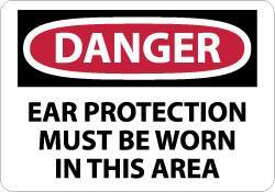 NMC - "Danger - Ear Protection Must Be Worn in This Area", 10" Long x 14" Wide, Aluminum Safety Sign - Rectangle, 0.04" Thick, Use for Accident Prevention - All Tool & Supply