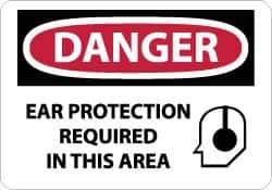 NMC - "Danger - Ear Protection Required in This Area", 10" Long x 14" Wide, Aluminum Safety Sign - Rectangle, 0.04" Thick, Use for Accident Prevention - All Tool & Supply