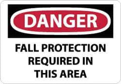 NMC - "Danger - Fall Protection Required in This Area", 10" Long x 14" Wide, Aluminum Safety Sign - Rectangle, 0.04" Thick, Use for Accident Prevention - All Tool & Supply