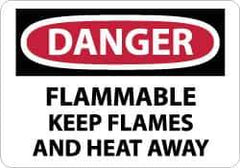 NMC - "Danger - Flammable - Keep Flames and Heat Away", 10" Long x 14" Wide, Aluminum Safety Sign - Rectangle, 0.04" Thick, Use for Hazardous Materials - All Tool & Supply