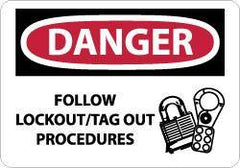 NMC - "Danger - Follow Lockout/Tag Out Procedures", 10" Long x 14" Wide, Aluminum Safety Sign - Rectangle, 0.04" Thick, Use for Accident Prevention - All Tool & Supply