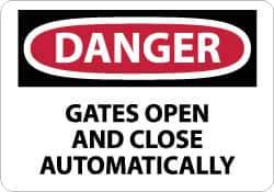 NMC - "Danger - Gates Open and Close Automatically", 10" Long x 14" Wide, Aluminum Safety Sign - Rectangle, 0.04" Thick, Use for Accident Prevention - All Tool & Supply