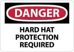 NMC - "Danger - Hard Hat Protection Required", 10" Long x 14" Wide, Aluminum Safety Sign - Rectangle, 0.04" Thick, Use for Accident Prevention - All Tool & Supply