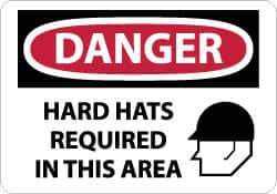 NMC - "Danger - Hard Hats Required in This Area", 10" Long x 14" Wide, Aluminum Safety Sign - Rectangle, 0.04" Thick, Use for Accident Prevention - All Tool & Supply