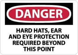 NMC - "Danger - Hard Hats, Ear and Eye Protection Required Beyond This Point", 10" Long x 14" Wide, Aluminum Safety Sign - Rectangle, 0.04" Thick, Use for Accident Prevention - All Tool & Supply