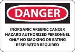 NMC - "Danger - Inorganic Arsenic Cancer Hazard - Authorized Personnel Only - No Smoking or Eating - Respirator Required", 10" Long x 14" Wide, Aluminum Safety Sign - Rectangle, 0.04" Thick, Use for Security & Admittance - All Tool & Supply