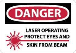 NMC - "Danger - Laser Operating - Protect Eyes and Skin From Beam", 10" Long x 14" Wide, Rigid Plastic Safety Sign - Rectangle, 0.05" Thick, Use for Accident Prevention - All Tool & Supply