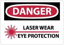 NMC - "Danger - Laser - Wear Eye Protection", 10" Long x 14" Wide, Aluminum Safety Sign - Rectangle, 0.04" Thick, Use for Accident Prevention - All Tool & Supply