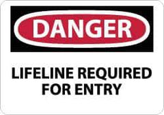 NMC - "Danger - Lifeline Required for Entry", 10" Long x 14" Wide, Aluminum Safety Sign - Rectangle, 0.04" Thick, Use for Accident Prevention - All Tool & Supply