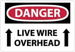 NMC - "Danger - Live Wire Overhead", 10" Long x 14" Wide, Aluminum Safety Sign - Rectangle, 0.04" Thick, Use for Accident Prevention - All Tool & Supply