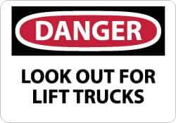 NMC - "Danger - Look Out for Lift Trucks", 10" Long x 14" Wide, Rigid Plastic Safety Sign - Rectangle, 0.05" Thick, Use for Accident Prevention - All Tool & Supply