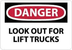 NMC - "Danger - Look Out for Lift Trucks", 10" Long x 14" Wide, Aluminum Safety Sign - Rectangle, 0.04" Thick, Use for Accident Prevention - All Tool & Supply