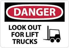 NMC - "Danger - Look Out for Lift Trucks", 10" Long x 14" Wide, Aluminum Safety Sign - Rectangle, 0.04" Thick, Use for Accident Prevention - All Tool & Supply