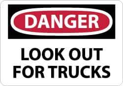 NMC - "Danger - Look Out for Trucks", 10" Long x 14" Wide, Aluminum Safety Sign - Rectangle, 0.04" Thick, Use for Accident Prevention - All Tool & Supply