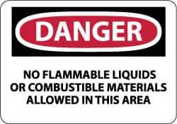 NMC - "Danger - No Flammable Liquids or Combustible Materials Allowed in This Area", 10" Long x 14" Wide, Rigid Plastic Safety Sign - Rectangle, 0.05" Thick, Use for Hazardous Materials - All Tool & Supply