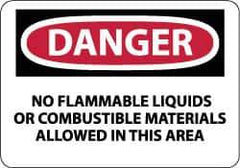 NMC - "Danger - No Flammable Liquids or Combustible Materials Allowed in This Area", 10" Long x 14" Wide, Aluminum Safety Sign - Rectangle, 0.04" Thick, Use for Hazardous Materials - All Tool & Supply