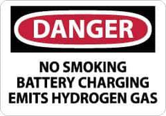 NMC - "Danger - No Smoking - Battery Charging Emits Hydrogen Gas", 10" Long x 14" Wide, Aluminum Safety Sign - Rectangle, 0.04" Thick, Use for Accident Prevention - All Tool & Supply