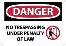 NMC - "Danger - No Trespassing Under Penalty of Law", 10" Long x 14" Wide, Rigid Plastic Safety Sign - Rectangle, 0.05" Thick, Use for Security & Admittance - All Tool & Supply