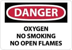 NMC - "Danger - Oxygen, No Smoking, No Open Flames", 10" Long x 14" Wide, Rigid Plastic Safety Sign - Rectangle, 0.05" Thick, Use for Accident Prevention - All Tool & Supply