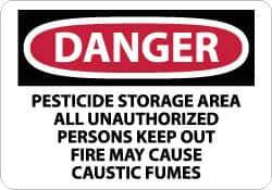 NMC - "Danger - Pesticide Storage Area - All Unauthorized Persons Keep Out - Fire May Cause Caustic Fumes", 10" Long x 14" Wide, Rigid Plastic Safety Sign - Rectangle, 0.05" Thick, Use for Security & Admittance - All Tool & Supply