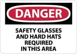 NMC - "Danger - Safety Glasses and Hard Hats Required in This Area", 10" Long x 14" Wide, Rigid Plastic Safety Sign - Rectangle, 0.05" Thick, Use for Accident Prevention - All Tool & Supply