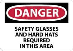 NMC - "Danger - Safety Glasses and Hard Hats Required in This Area", 10" Long x 14" Wide, Aluminum Safety Sign - Rectangle, 0.04" Thick, Use for Accident Prevention - All Tool & Supply