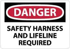 NMC - "Danger - Safety Harness and Lifeline Required", 10" Long x 14" Wide, Aluminum Safety Sign - Rectangle, 0.04" Thick, Use for Accident Prevention - All Tool & Supply