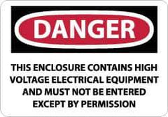 NMC - "Danger - This Enclosure Contains High Voltage Electrical Equipment and Must Not Be Entered Except by Permission", 10" Long x 14" Wide, Aluminum Safety Sign - Rectangle, 0.04" Thick, Use for Accident Prevention - All Tool & Supply