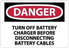 NMC - "Danger - Turn off Battery Charger Before Disconnecting Battery Cables", 10" Long x 14" Wide, Aluminum Safety Sign - Rectangle, 0.04" Thick, Use for Accident Prevention - All Tool & Supply