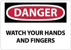 NMC - "Danger - Watch Your Hands and Fingers", 10" Long x 14" Wide, Aluminum Safety Sign - Rectangle, 0.04" Thick, Use for Accident Prevention - All Tool & Supply