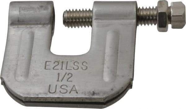 Empire - 3/4" Max Flange Thickness, 1/2" Rod C-Clamp with Locknut - 500 Lb Capacity, 304 Stainless Steel - All Tool & Supply