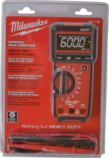 Milwaukee Tool - 2217-20, CAT III, 600 VAC/VDC, Digital True RMS Auto Ranging Multimeter - 40 mOhm, Measures Voltage, Capacitance, Current, Frequency, Resistance, Temperature - All Tool & Supply