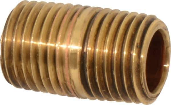 Merit Brass - 7/8" Long, 1/4" Pipe Threaded Brass Pipe Nipple - NPT Thread, Red Brass - All Tool & Supply