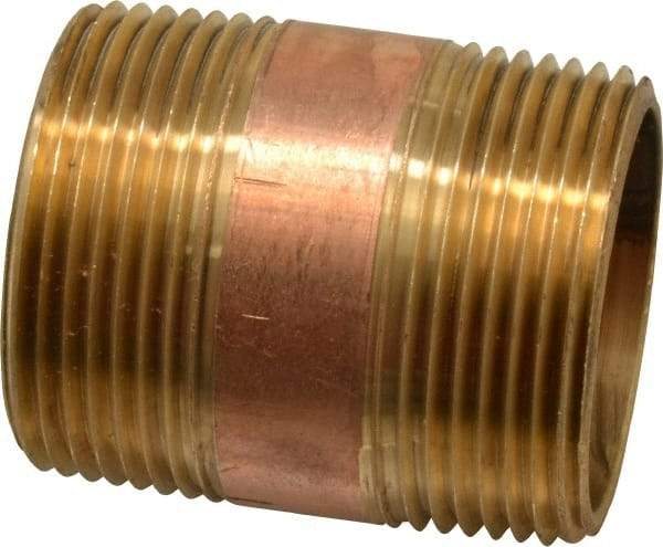 Merit Brass - 2" Long, 1-1/4" Pipe Threaded Brass Pipe Nipple - NPT Thread, Red Brass - All Tool & Supply