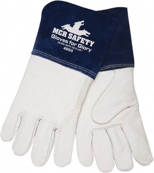 MCR Safety - Size 2XL Kevlar Lined Goatskin Welding Glove - White/Blue, Pair - All Tool & Supply