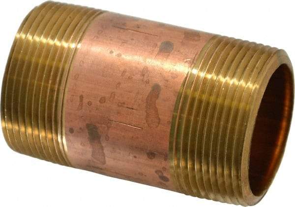 Merit Brass - 3" Long, 1-1/2" Pipe Threaded Brass Pipe Nipple - NPT Thread, Red Brass - All Tool & Supply