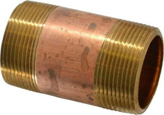 Merit Brass - 3" Long, 1-1/2" Pipe Threaded Brass Pipe Nipple - NPT Thread, Red Brass - All Tool & Supply