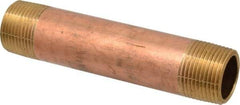 Merit Brass - 4-1/2" Long, 3/4" Pipe Threaded Brass Pipe Nipple - NPT Thread, Red Brass - All Tool & Supply