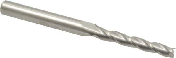 Accupro - 0.5° Taper Angle per Side, 3/16" Small End Diam, 1-1/4" LOC, Solid Carbide 3 Flute Tapered Square End Mill - 3" OAL, 1/4" Shank Diam, Spiral Flute - All Tool & Supply