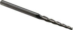 Accupro - 2° Taper Angle per Side, 3/32" Small End Diam, 1-1/4" LOC, Solid Carbide 3 Flute Tapered Square End Mill - 3" OAL, 3/16" Shank Diam - All Tool & Supply