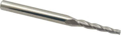 Accupro - 2° Taper Angle per Side, 1/8" Small End Diam, 1" LOC, Solid Carbide 3 Flute Tapered Square End Mill - 3" OAL, 1/4" Shank Diam, Spiral Flute - All Tool & Supply