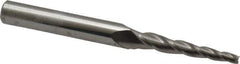 Accupro - 3° Taper Angle per Side, 3/32" Small End Diam, 1" LOC, Solid Carbide 3 Flute Tapered Square End Mill - 3" OAL, 1/4" Shank Diam, Spiral Flute - All Tool & Supply