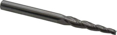 Accupro - 3° Taper Angle per Side, 1/8" Small End Diam, 1-1/4" LOC, Solid Carbide 3 Flute Tapered Square End Mill - 3-1/2" OAL, 3/8" Shank Diam, Spiral Flute - All Tool & Supply