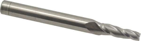 Accupro - 3° Taper Angle per Side, 3/16" Small End Diam, 3/4" LOC, Solid Carbide 3 Flute Tapered Square End Mill - 3" OAL, 5/16" Shank Diam, Spiral Flute - All Tool & Supply