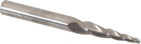 Accupro - 5° Taper Angle per Side, 3/32" Small End Diam, 1-1/4" LOC, Solid Carbide 3 Flute Tapered Square End Mill - 3" OAL, 5/16" Shank Diam, Spiral Flute - All Tool & Supply