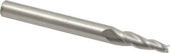 Accupro - 5° Taper Angle per Side, 1/8" Small End Diam, 3/4" LOC, Solid Carbide 3 Flute Tapered Square End Mill - 3" OAL, 1/4" Shank Diam, Spiral Flute - All Tool & Supply